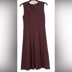 Ann Taylor Women’s Dress 0 Purple A Line Sleeveless Lined Pleated V Neck